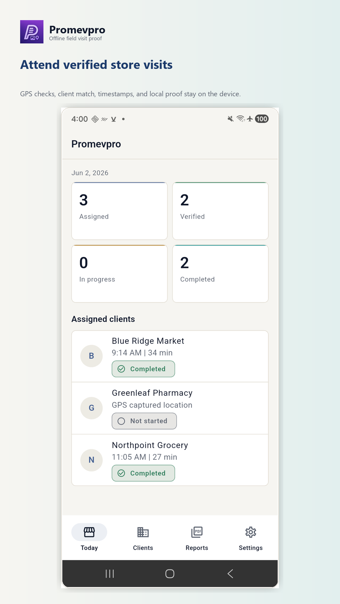 Promevpro today screen