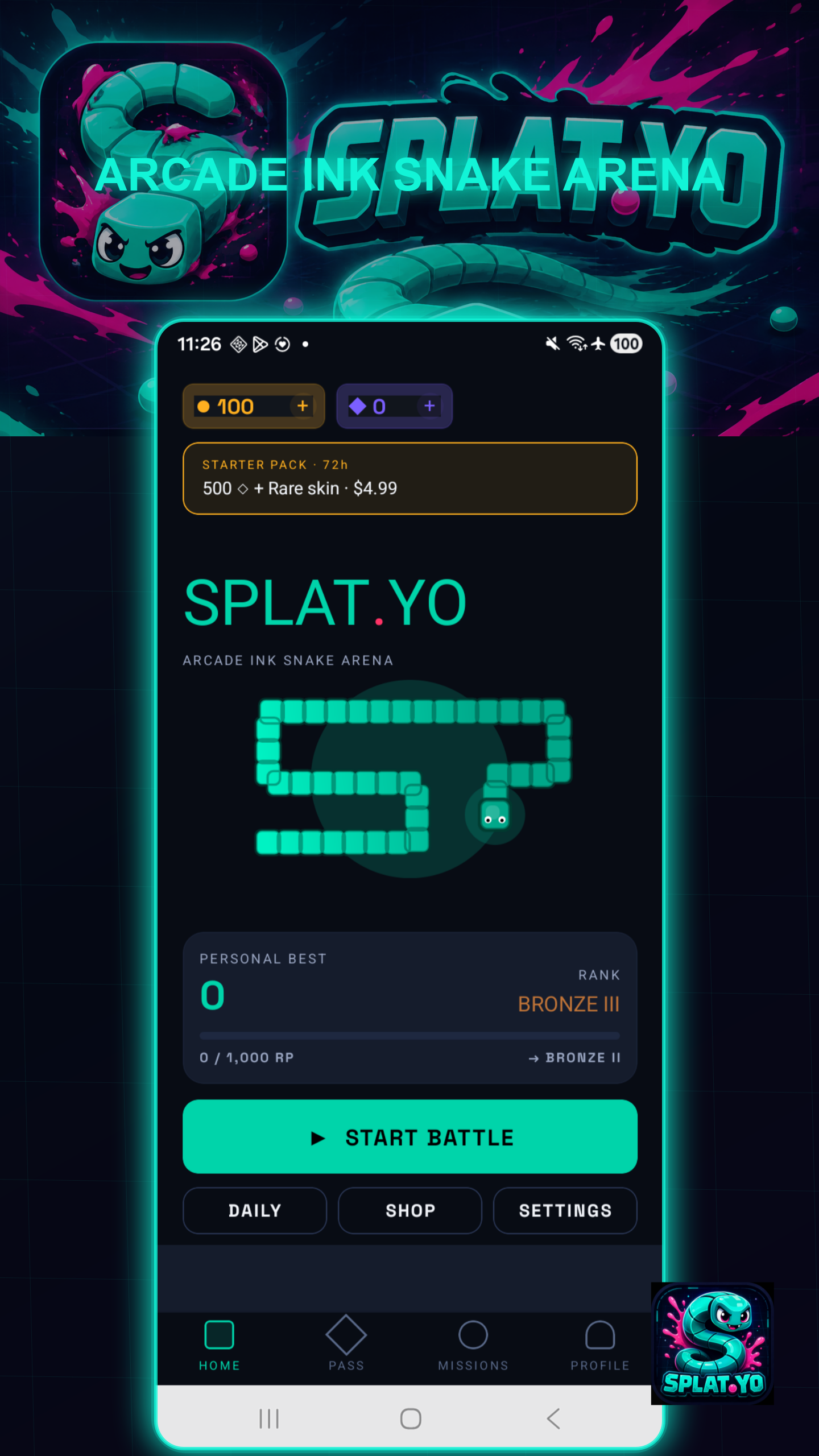 Splat-Yo home screen