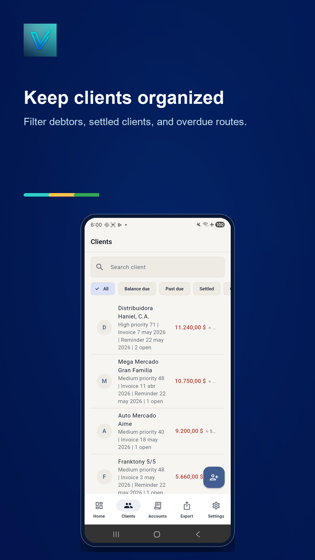 Vedorpro clients screen