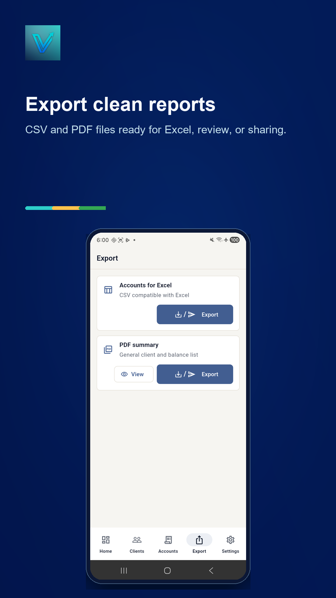 Vedorpro exports screen