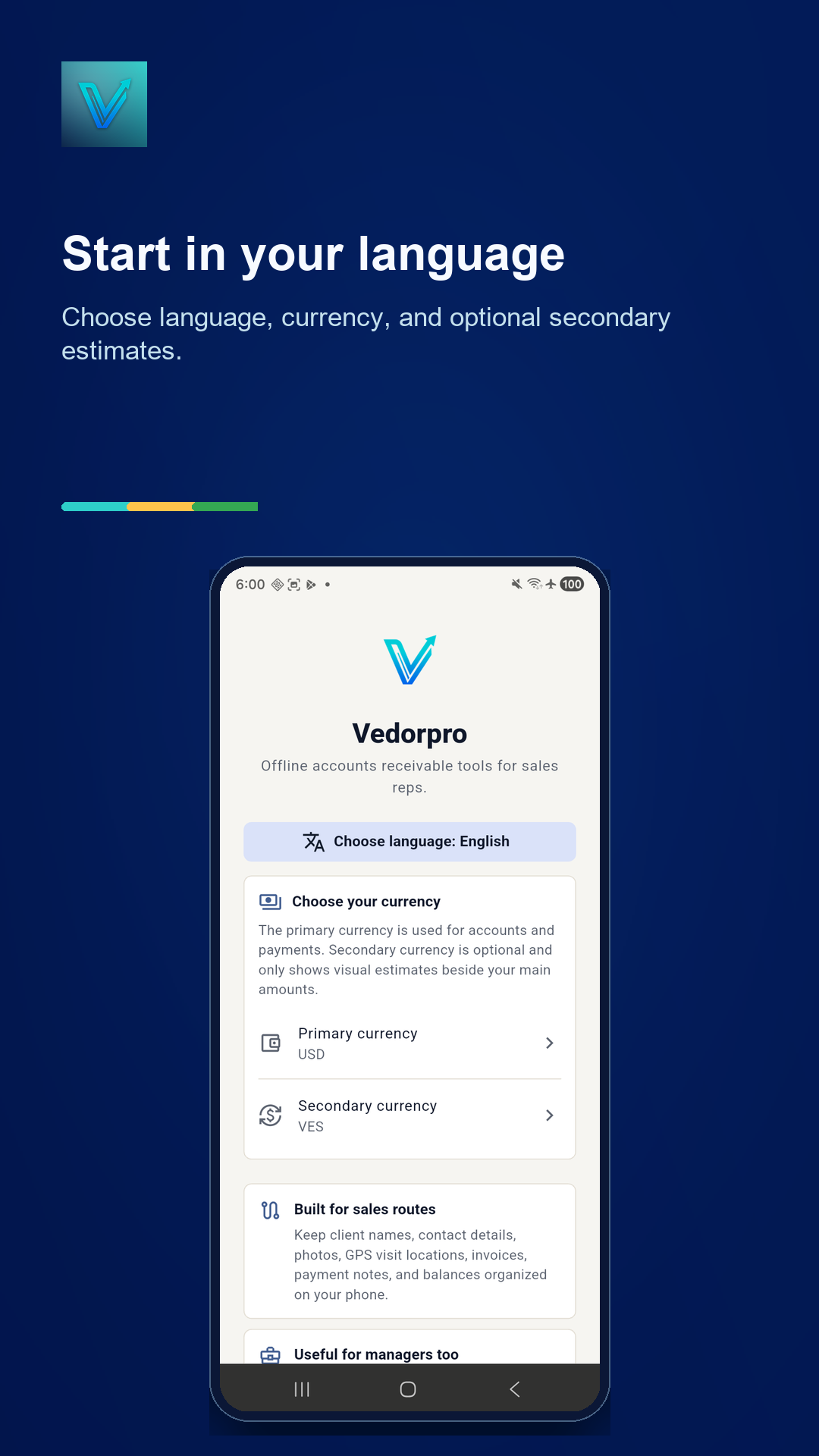 Vedorpro welcome screen